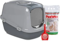 PeeWee EcoDome XXL Grijs +3 Kg Houtkorrels +Schepje, Kattenbak Combideal -Default Template 5 peewee startpakket ecodome antraciet 23911